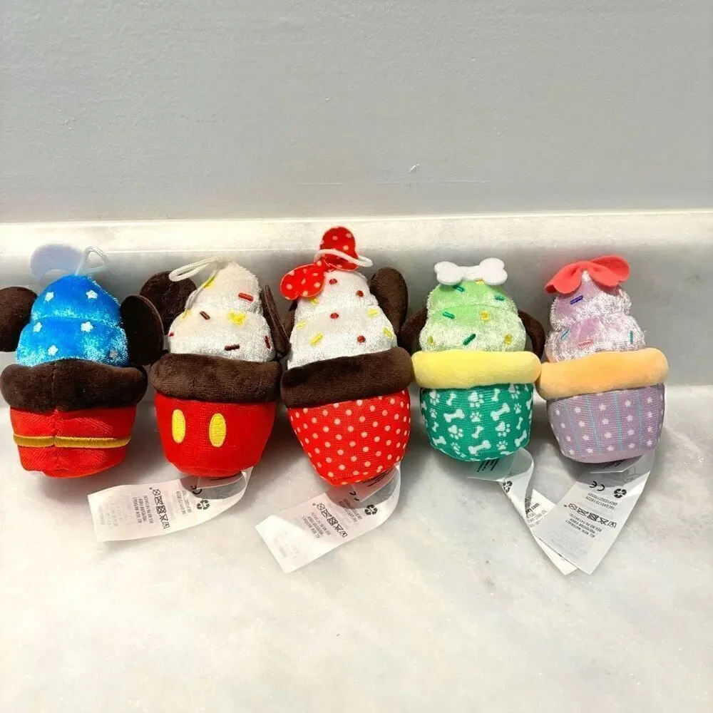 NWT Set of 5 Disney Mickey & Minnie Mouse Cupcake Ornament Plush Multicolor OS